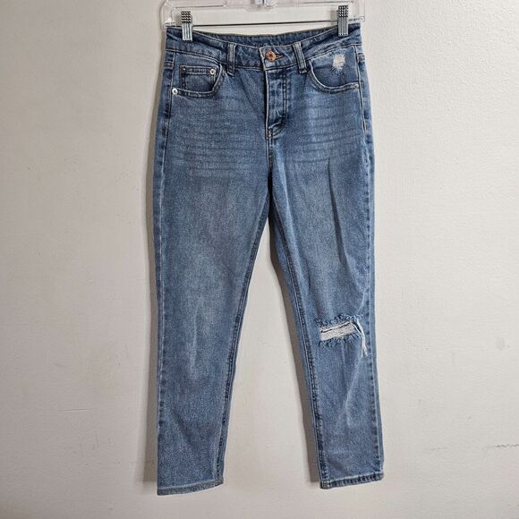 Wild Fable Medium Blue Wash Distressed Knee Slim-Fit Button Front Fly Jeans 0 - Picture 8 of 8